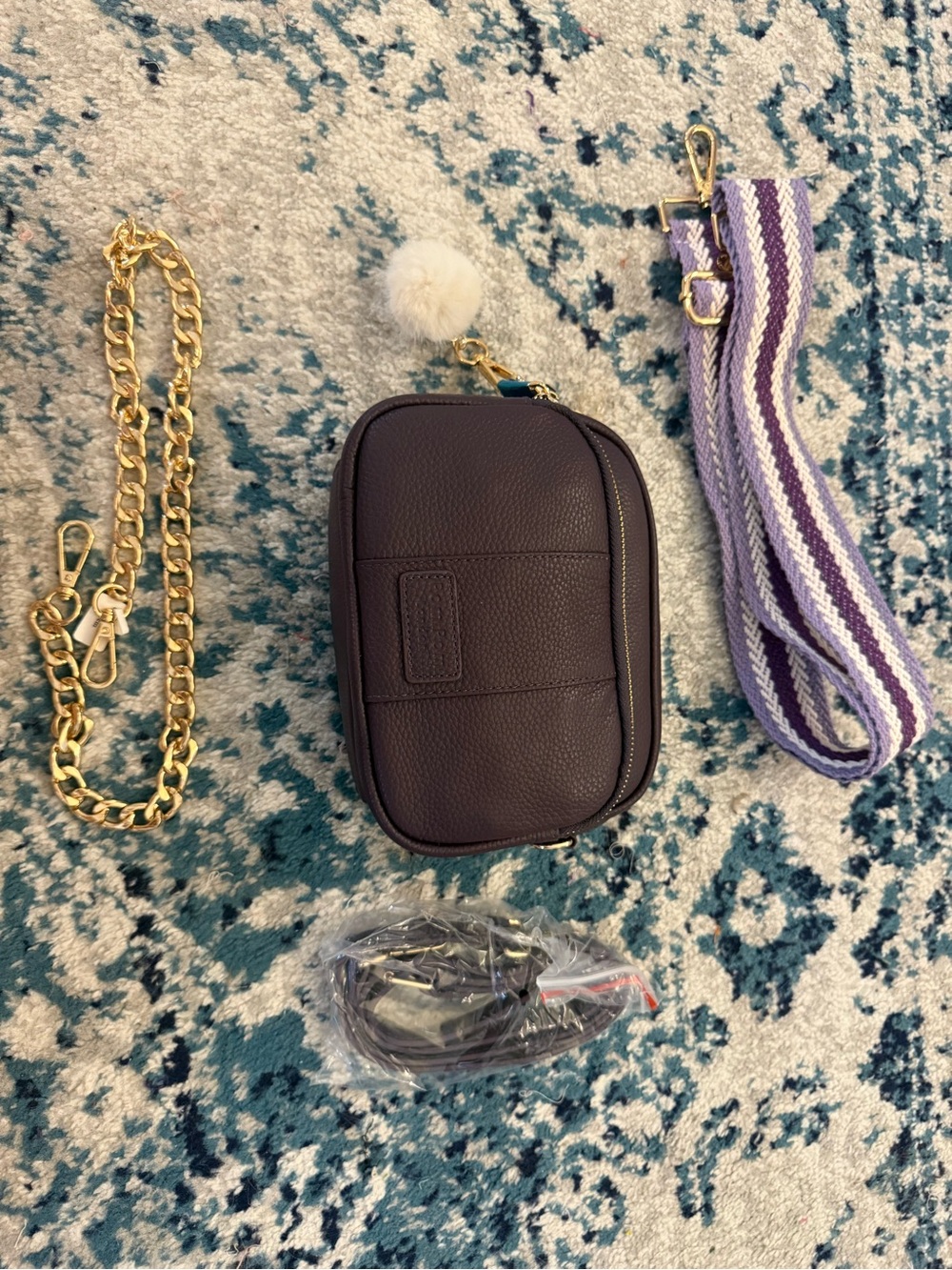 NWT Pom Pom London Purple Crossbody Bag with Multiple Straps - Picture 2 of 13